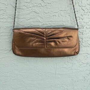 Jessica McClintock Womens Bronze Metallic Ruched Envelope Clutch w/